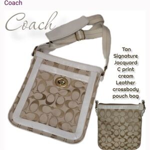 VINTAGE COACH jackered leather signature C crossbody cricket beige purse